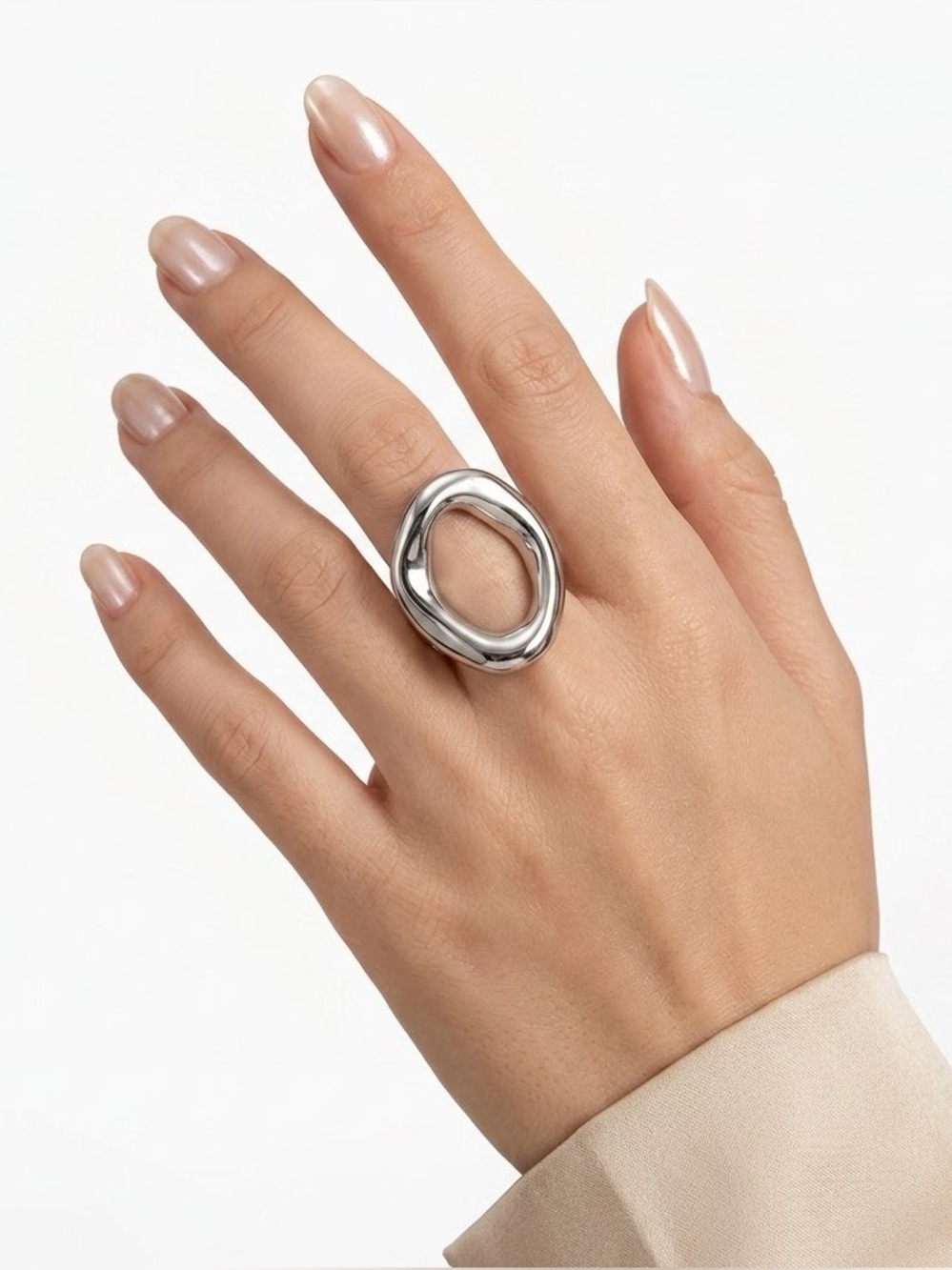 NEW Chunky Abstract Oval Statement Stainless Steel Ring Waterproof Jewelry Sz 8